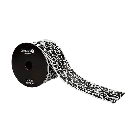 2.5" x 6.6yd. Black & White Spiderweb Wired Taffeta Ribbon by Celebrate It®